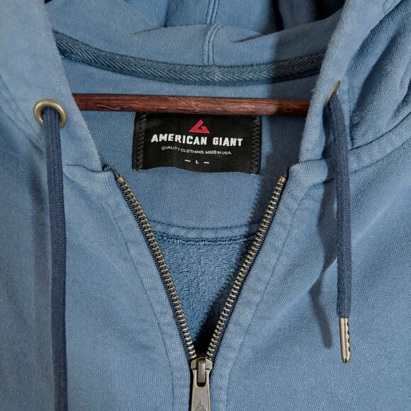 American Giant Moto Full Zip Heavy Cotton Sweatshirt Hoodie Men's Size L - Blue - Picture 3 of 8